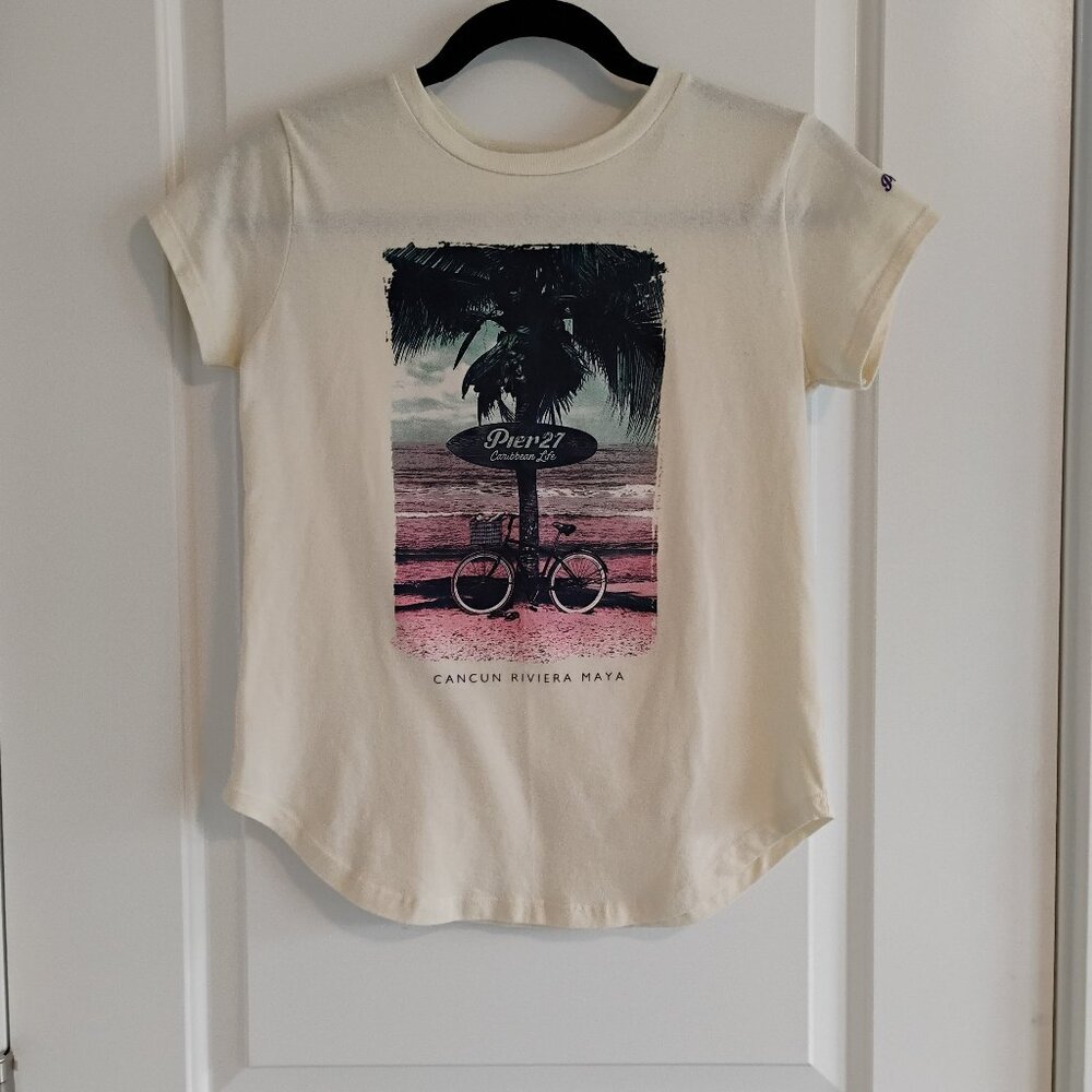 Pier 27 Light Yellow Ocean Bicycle Cancun T-Shirt Size S